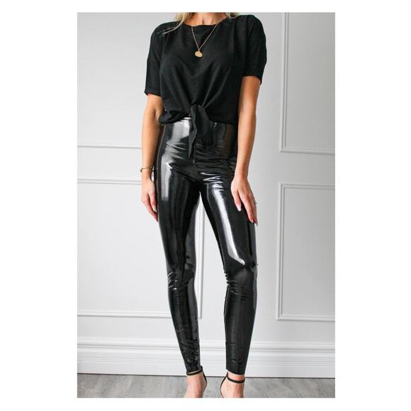 Commando Black Faux Patent Leather Leggings Sz.XL NWT - Picture 2 of 16
